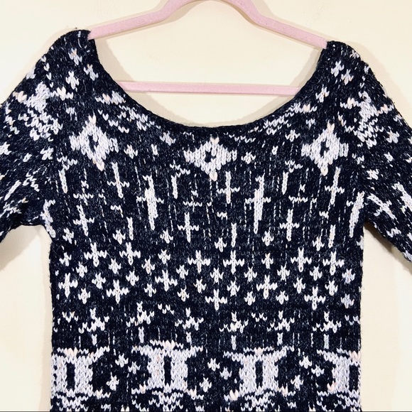 Free People Sustainable Black & White Wool Angola Blend Coop Neck Sweater Dress - Picture 2 of 16